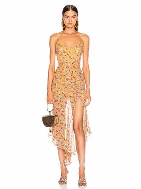 NICHOLAS Drawstring Silk Dress Honey Multi Size US 4